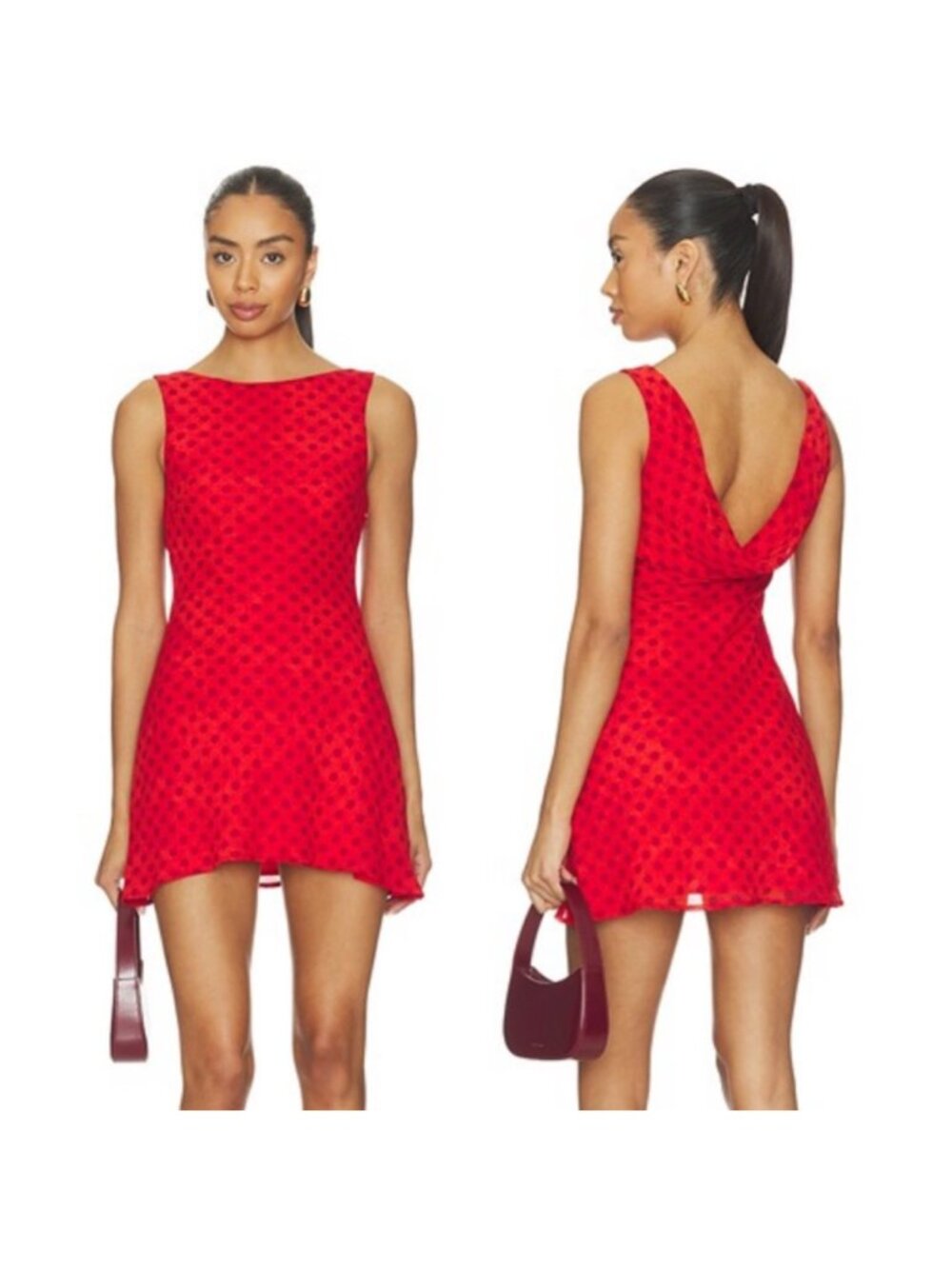 More To Come Farren Boat Neck Mini Dress in Red Dot